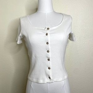 Monki Quinny Button T-shirt in White